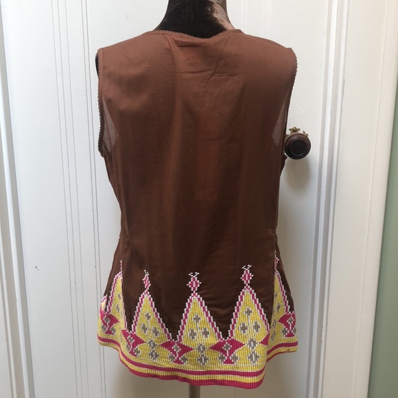 Tory Burch Brown Pink Yellow Sleeveless Tunic NWT - Picture 6 of 14